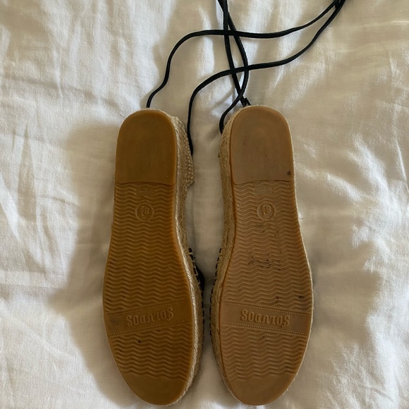 Soludos Black Leather Wrap Around Espadrilles